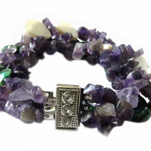 Natural Amethyst Gemstone Chip & Pearl Bracelet
